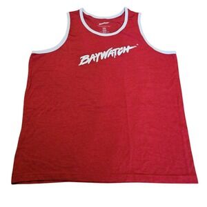 Baywatch Mens XXL Red Malibu Beach Patrol Ringer Tank Top Lifeguard Graphic Tank
